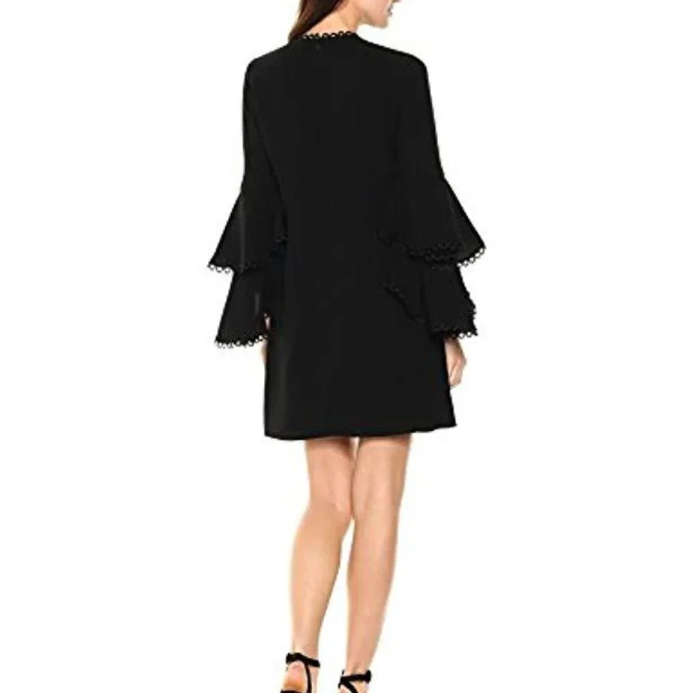 Shoshanna Laced Tiered Bell Sleeve Dress Black 8 - Picture 7 of 11